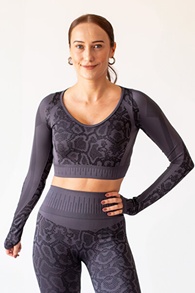 FEELAMORE Seamless Yılan Desen Detaylı Uzun Kollu Crop Top