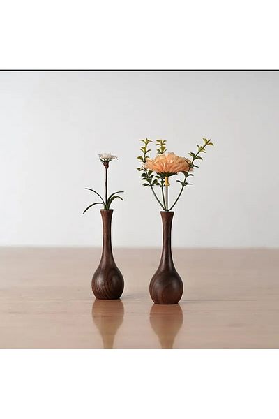 WooDanica Mini Scandinavian Decoration - Set of 2 Wooden Vase, Walnut Colored Walnut Vase
