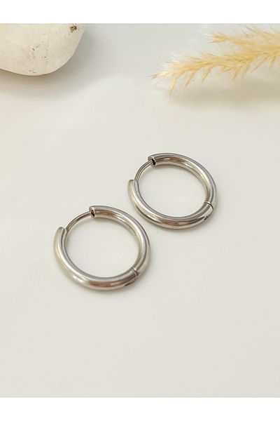 KOALA COMPANY STEEL SILVER COLOR HOOP EARRINGS 1.5 CM
