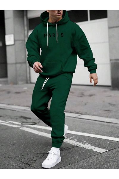 MOONBULL Σετ ανδρική φόρμα με κουκούλα Paris με στάμπα πράσινο