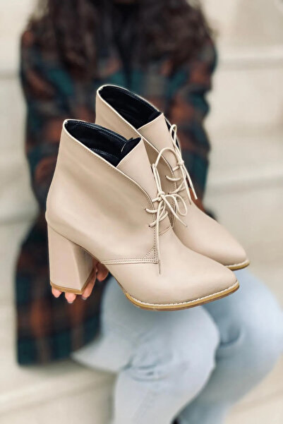 Minaj Store Women's Leather Lace-up Boots