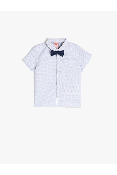 Koton Classic Collar Short Sleeve Cotton Patterned Pocket Bow Tie Shirt
