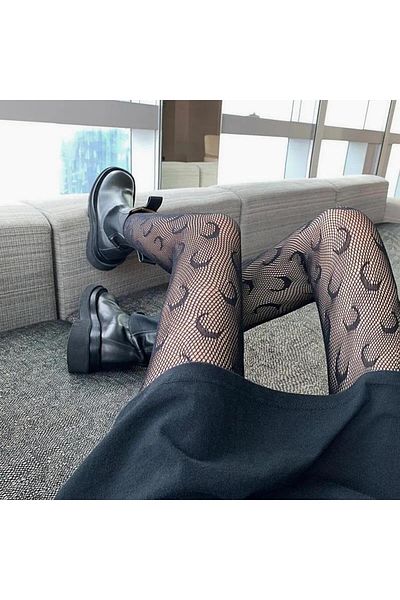Touz Moda Punk Gothic Lolita - Moon Patterned Imported Mesh Pantyhose