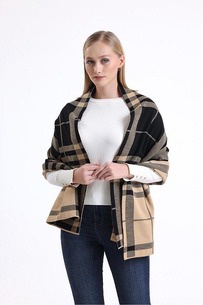 T Crazy T-Crazy Knitwear Striped Pattern Winter Knitwear Shoulder Shawl - Double Layer and Double Sided