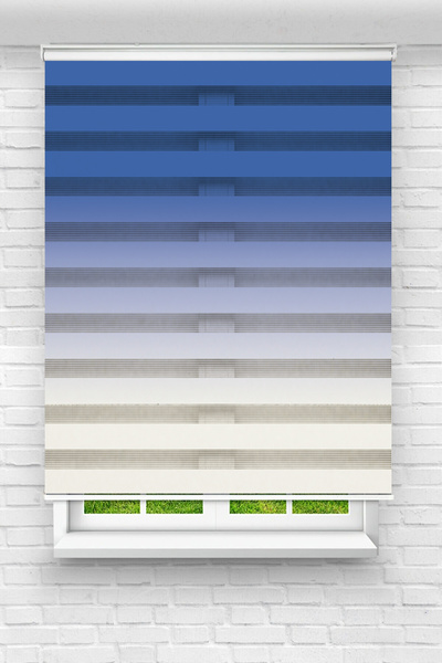 vanilyahome Genç Odası Mavi Renk Geçişli Dijital Baskılı Zebra Perde