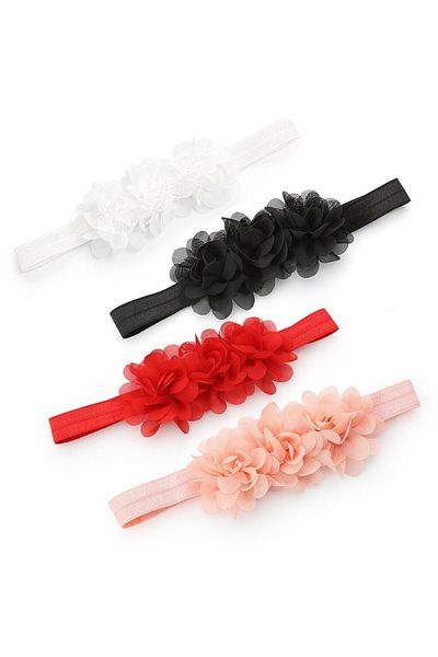 BBA TULLE STORE رباط شعر للفتيات الصغيرات 4 ألوان، باندانا شعر على شكل زهرة شيفون، عصابة رأس للفتيات الصغيرات، مقاس 40 سم