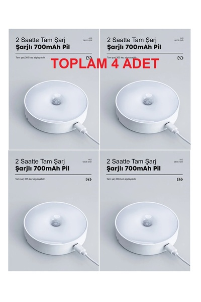 Toptancı Amca Kızılötesi Hareket Sensörlü USB Şarjlı Beyaz İndiksiyon Lamba 4...