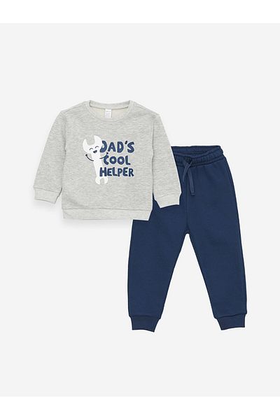 LC Waikiki Crew Neck Printed Sweatshirt and Sweatpants for Baby Boy - Set of 2