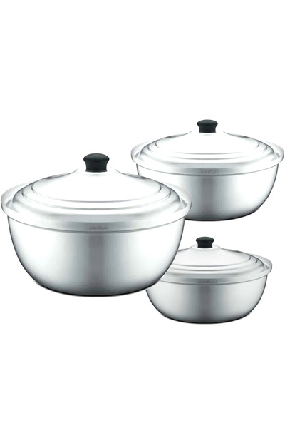 abnturk 20-24-28cm 3lü Takım Alüminyum Tencere Seti 1.kalite Eloksal Derin Te...