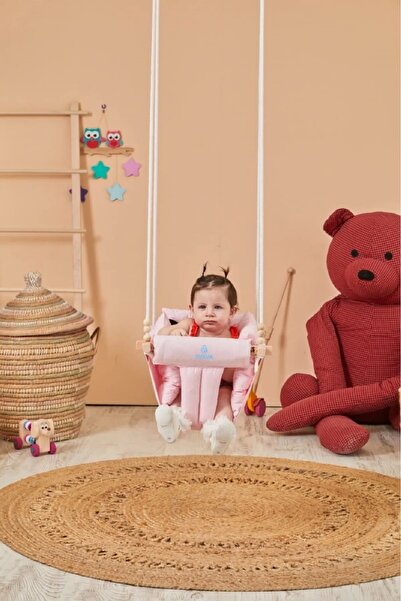 scoco Lüx Pembe Ahşap Bebek Salıncak Tavana Asılan Çocuk Salıncağı