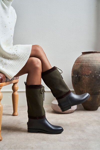 NİŞANTAŞI SHOES Γυναικείες μπότες βροχής Royal Khaki Γνήσιες Suede