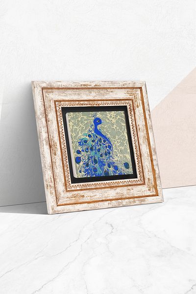 Pinecone Πέτρινη ζωγραφική τοίχου Peacock με κορνίζα Διακόσμηση τοίχου Wall Art Tk1-83