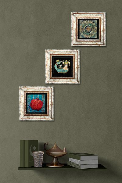 Pinecone Mandala, Şahmeran, Pictură pe perete cu piatră de rodie Decor de perete înrămat Set de pictură 3 piese Artă de perete Tk3-122