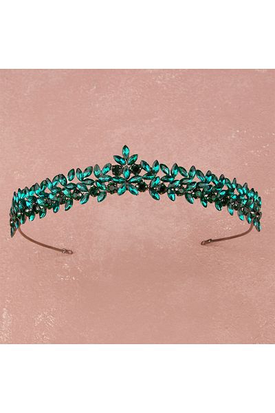Hayalperest boncuk Coroană de noapte Henna de mireasă cu model de flori din piatră de cristal Coroană verde pentru ocazii speciale