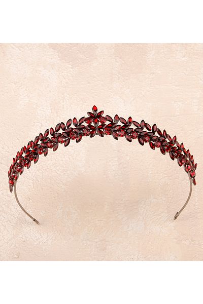 Hayalperest boncuk Coroana de noapte Henna de mireasa cu model de flori din piatra de cristal Coroana pentru ocazii speciale Burgundy