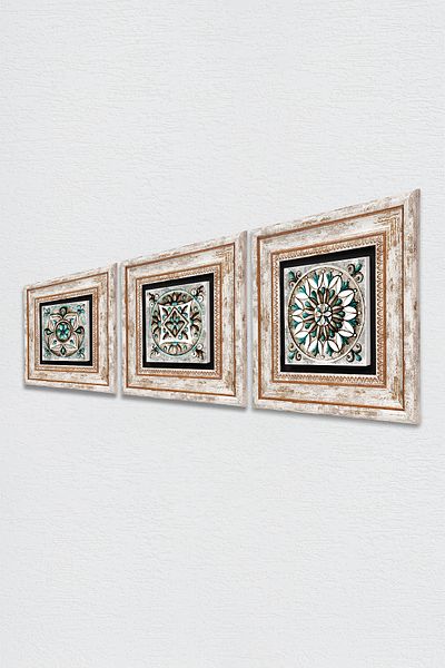 Pinecone Tile Art Stone Wall Painting Framed Wall Decor 3 Piece Painting Set Wall Art Tk3-171