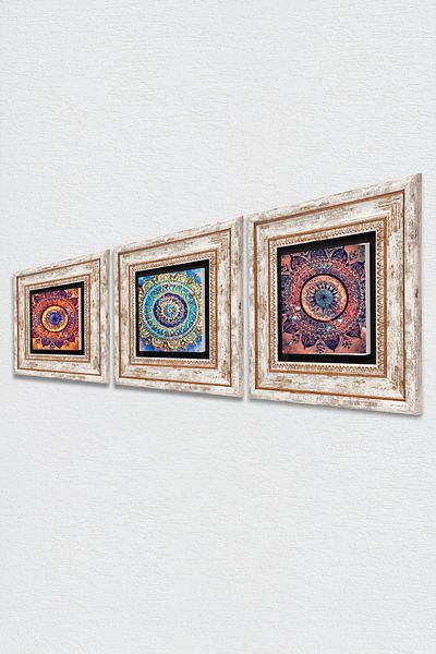 Pinecone Mandala Stone Wall Painting Πλαίσιο Διακόσμηση τοίχου 3 τεμαχίων Σετ ζωγραφικής Wall Art Tk3-1746
