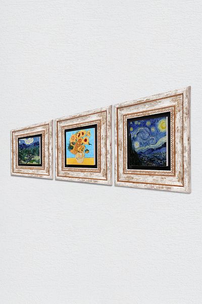 Pinecone Van Gogh Stone Wall Painting Framed Wall Decor 3 Piece Painting Set Wall Art Tk3-573