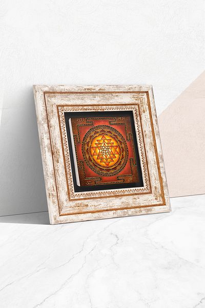 Pinecone Pictură pe perete cu piatră Sri Yantra Decor de perete înrămat Artă de perete Tk1-172