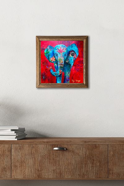Pinecone Elephant Stone Wall Painting Wooden Framed Wall Decor Wall Art 25X25Cm
