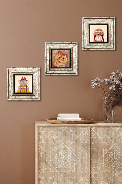 Pinecone Louis Wain Cats, Hedgehog, Koala Stone Wall Painting Πλαίσιο Διακόσμηση τοίχου 3 τεμαχίων Σετ ζωγραφικής Tk3-1869