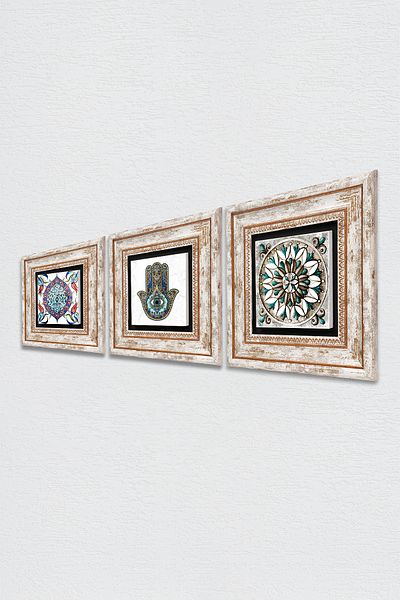 Pinecone Τέχνη πλακιδίων, Χεράκι της Φατμάς (HAMSA) Πέτρινη Ζωγραφική Τοίχων Κορνίζα Διακόσμηση Τοίχων Σετ 3 Ζωγραφικής Tk3-103