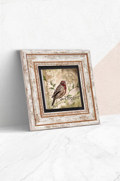 Pinecone Pictură pe perete cu pietre pentru pasăre, decor de perete înrămat, artă de perete Tk1-406