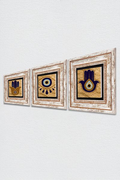 Pinecone Fatma Ana Eli (HAMSA), Evil Eye Stone Ζωγραφική Τοίχου Κορνίζα Διακόσμηση Τοίχου 3 τεμαχίων Σετ ζωγραφικής Tk3-1727