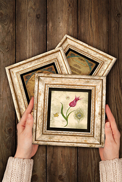 Pinecone Artă marmorată, pictură murală din piatră de lalele Decor de perete înrămat Set de pictură din 3 piese Artă de perete Tk3-65