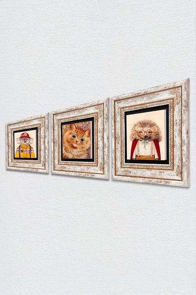 Pinecone Louis Wain Cats, Hedgehog, Koala Stone Wall Painting Πλαίσιο Διακόσμηση τοίχου 3 τεμαχίων Σετ ζωγραφικής Tk3-1869