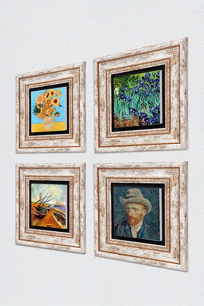 Pinecone Van Gogh Stone Wall Painting Framed Wall Decor 4 Piece Painting Set Wall Art Tk4-73