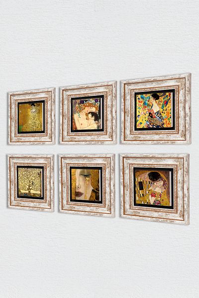 Pinecone Gustav Klimt Πέτρινη Ζωγραφική Τοίχων Διακόσμηση Τοίχων με κορνίζα 6 τεμαχίων Σετ ζωγραφικής Wall Art Tk6-27