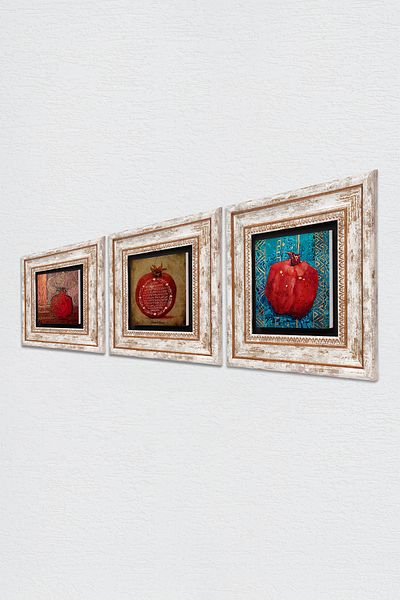 Pinecone Fertility Prayer, Pomegranate Stone Wall Painting Framed Wall Decor 3 Piece Painting Set Wall Art Tk3-189