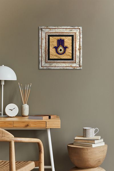 Pinecone Fatma Mother Hand (Hamsa) Evil Eye Stone Wall Painting Framed Wall Decor Wall Art Tk1-361