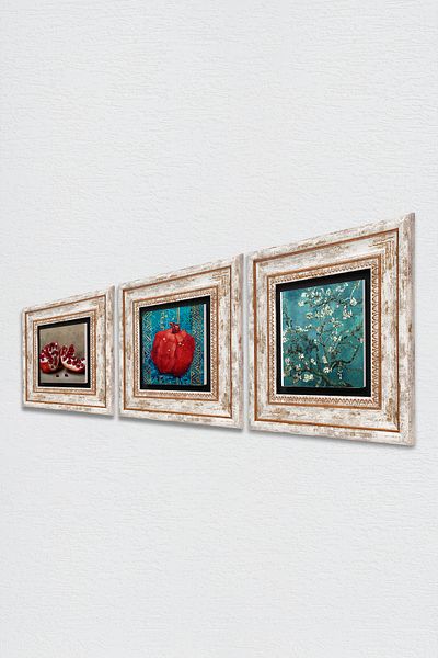 Pinecone Van Gogh Almond Tree, Pomegranate Stone Wall Painting Framed Wall Decor 3 Piece Painting Set Wall Art