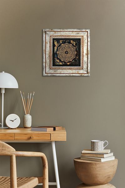Pinecone Pictură pe perete cu piatră Sri Yantra, decor de perete înrămat, artă de perete Tk1-191