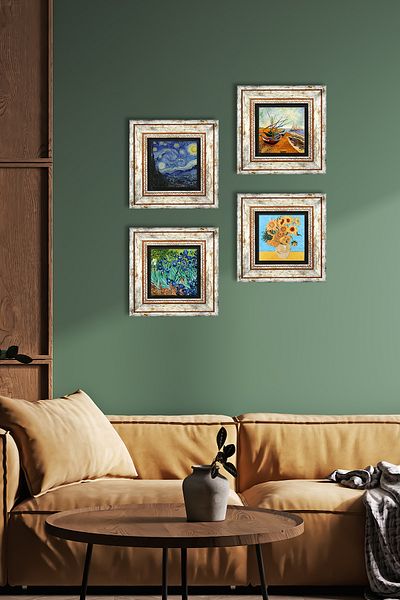 Pinecone Pictură pe perete cu piatră Van Gogh Decor de perete înrămat Set de pictură 4 piese Wall Art Tk4-72