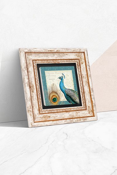Pinecone Πέτρινη ζωγραφική τοίχου Peacock με κορνίζα Διακόσμηση τοίχου Wall Art Tk1-79