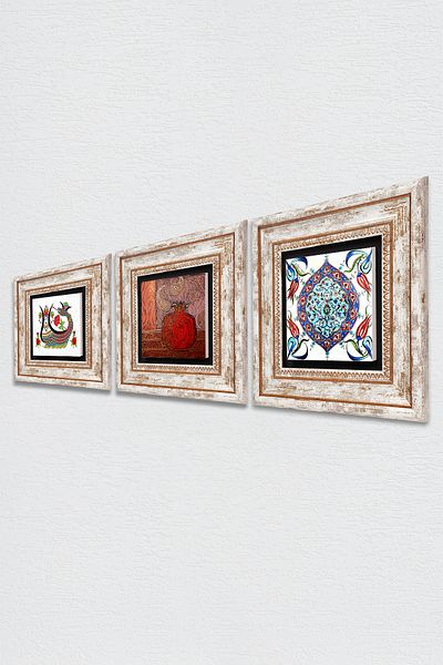 Pinecone Şahmeran, rodie, artă din țiglă, pictură pe perete, decor de perete înrămat, set de pictură din 3 piese, artă de perete