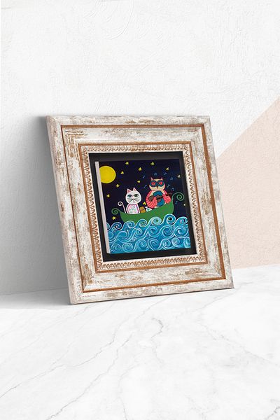 Pinecone Pictură de perete cu piatră de pisică, decor de perete înrămat, artă de perete Tk1-418