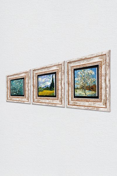 Pinecone Pictură pe perete cu piatră Van Gogh Decor de perete înrămat Set de pictură 3 piese Wall Art Tk3-562