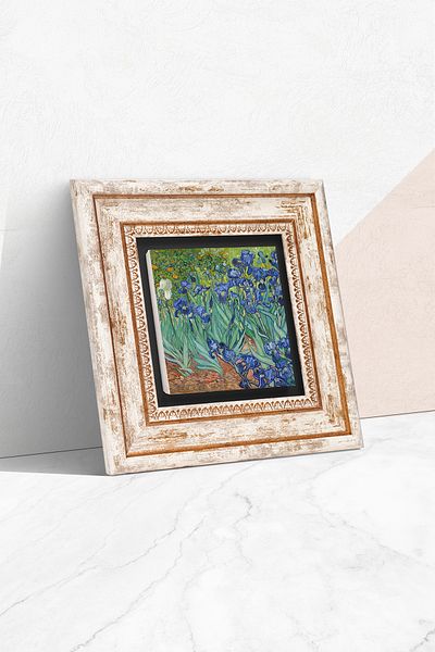 Pinecone Van Gogh Noaptea înstelată Pictură pe perete de piatră cu rame Decor de perete Artă de perete