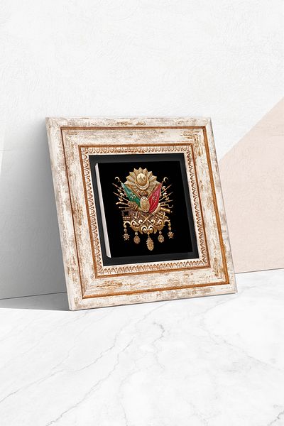 Pinecone Pictură de perete din piatră otomană Tughra cu cadru Decor de perete Tk1-153