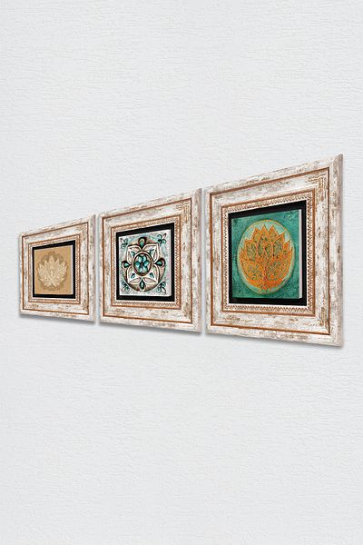 Pinecone Lotus Flower, Tile Art Stone Wall Painting Framed Wall Decor 3 Piece Painting Set Wall Art