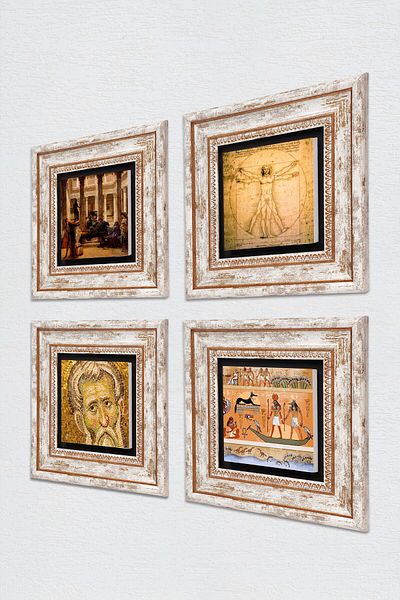 Pinecone Mosaic, Ancient Egypt, a Roman Art Lover, Da Vinci Vitruvian Man Stone Painting Framed Wall Decor