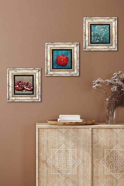 Pinecone Van Gogh Almond Tree, Pomegranate Stone Wall Painting Framed Wall Decor 3 Piece Painting Set Wall Art