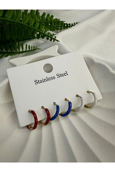 ni aksesuar Non-Tarnish Steel Three-Color Hoop Earrings Set