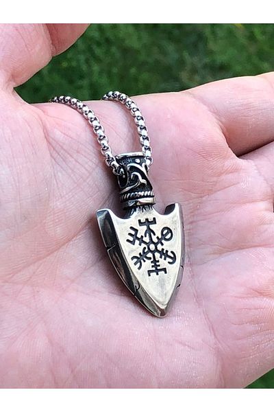 Viking Vegvisir Embroidered Arrow Tip Anti-tarnish & Stainless 316L Steel Pendant