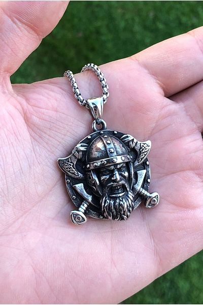 Viking Nordik Warrior Axe & Shield Anti-Tarnish & Stainless 316L Steel Men's Necklace