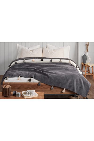İdaş INDUSTRY POMPOM ONE PERSON COTTON BLANKET FANCY ANTHRACITE